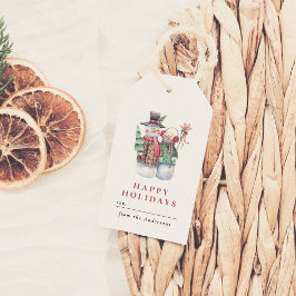 水彩雪だるまハッピーホリデーズクリスマス ギフトタグ