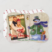 水彩雪だるまフォトクリスマスファンシーカット シーズンカード (正面/裏面)