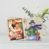 水彩雪だるまフォトクリスマスファンシーカット シーズンカード (スタンド正面)