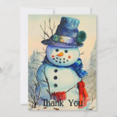 水彩雪だるまフラットサンキューカード サンキューカード (正面)