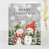 水彩雪だるまポインセティアメリークリスマス カード (黄色い花)