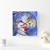 水彩雪だるまメリークリスマスニューイヤー夜 スクエア壁時計 (ホーム)