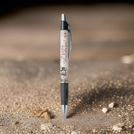 水彩雪だるまモノグラムフローラ ボールペン