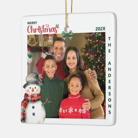 水彩雪だるまワンフォトフェスティバルクリスマス セラミックオーナメント (左)