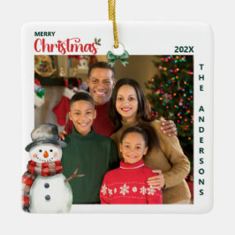 水彩雪だるまワンフォトフェスティバルクリスマス セラミックオーナメント