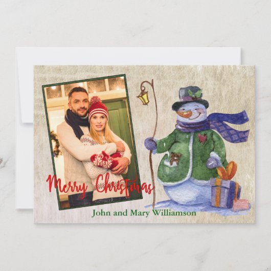 水彩雪だるま写真クリスマス シーズンカード (正面)