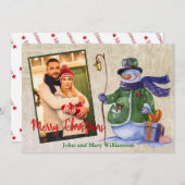 水彩雪だるま写真クリスマス シーズンカード (正面/裏面)