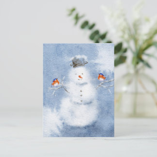 水彩雪だるま葉書 | 魅力的冬 ポストカード