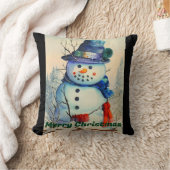水彩雪だるま装飾用クッション クッション (ブランケット)