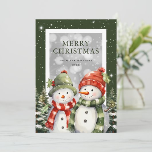 水彩雪だるま雪メリークリスマス シーズンカード (スタンド正面)