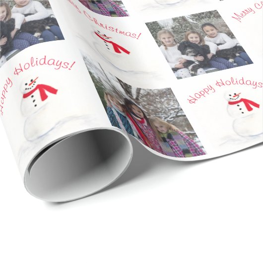 水彩雪だるま2フォトメリークリスマス ラッピングペーパー (ロールコーナー)