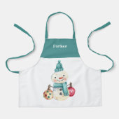 水彩雪だるま&オーナメントパターンキッズホリデイ エプロン (正面)