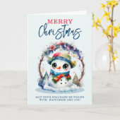 水彩雪だるま カード (黄色い花)