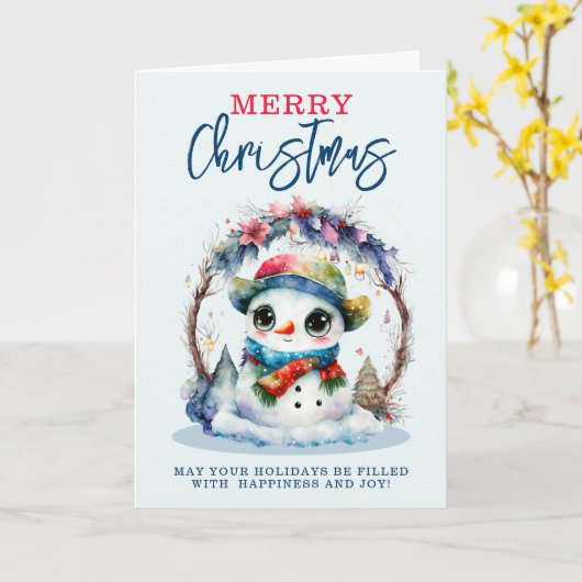 水彩雪だるま カード (黄色い花)