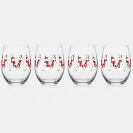 水彩雪だるま ステムなしワイングラス