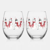 水彩雪だるま ステムなしワイングラス (右)