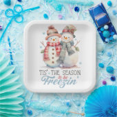 水彩雪だるま ペーパープレート (パーティー)