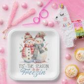 水彩雪だるま ペーパープレート (パーティー)