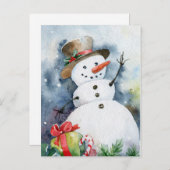 水彩雪だるま ポストカード (正面/裏面)