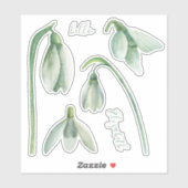 水彩雪だるま。春の花。フローラ名 シール (シート)