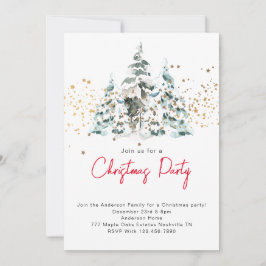 水彩雪のクリスマスツリーパーティの招待状 招待状