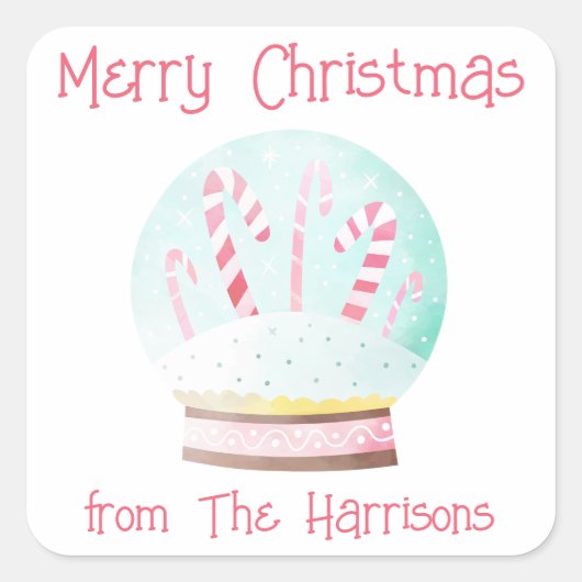 水彩雪のグローブクリスマスギフトシール スクエアシール (正面)