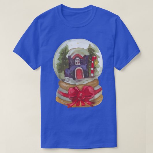 水彩雪のグローブサンタクリスマスツリーライト Tシャツ (デザイン正面)