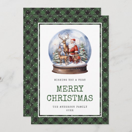 水彩雪のグローブサンタメリークリスマスカード シーズンカード (正面/裏面)