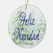水彩雪のシーンFeliz Navidad セラミックオーナメント (左)