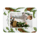 水彩雪のピンコーンクリスマスフォト マグネット (横)