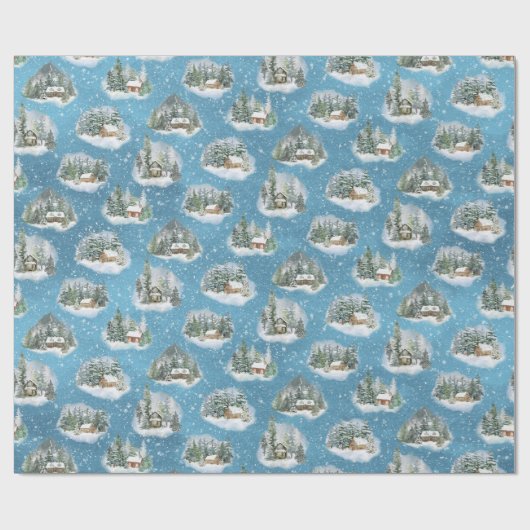 水彩雪の冬のキャビンフォレストクリスマス ラッピングペーパー (フラット)