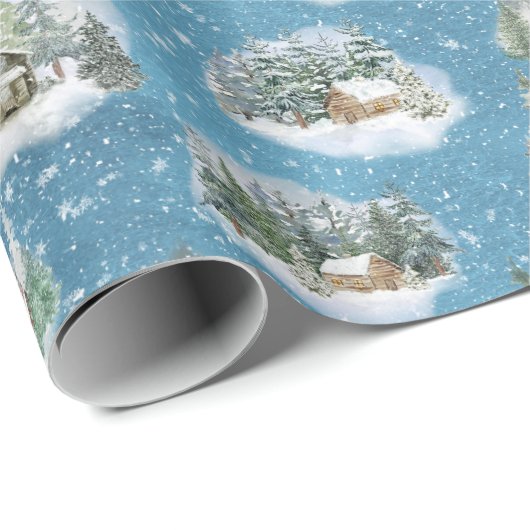 水彩雪の冬のキャビンフォレストクリスマス ラッピングペーパー (ロールコーナー)