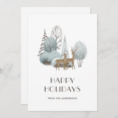 水彩雪の冬のシーン森林の鹿 シーズンカード (正面/裏面)