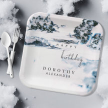 水彩雪の冬の山のエレガント誕生日