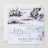 水彩雪の冬の山のエレガント誕生日 招待状 (正面)