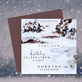 水彩雪の冬の山のエレガント誕生日 招待状