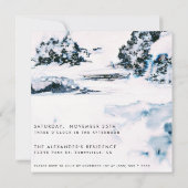 水彩雪の冬の山のエレガント誕生日 招待状 (裏面)