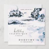 水彩雪の冬の山のエレガント誕生日 招待状 (正面)