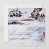 水彩雪の冬の山のエレガント誕生日 招待状 (裏面)