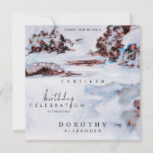 水彩雪の冬の山のエレガント誕生日 招待状 (正面)