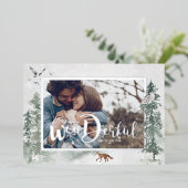 水彩雪の冬の松の木フォトホリデー 箔招待状 (立ち正面)