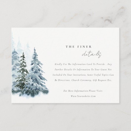 水彩雪の冬の森パイン結婚ズ詳細 エンクロージャーカード (正面)
