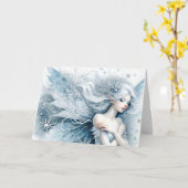 水彩雪の妖精"ハッピーバースデー!" あいさつ カード (黄色い花)