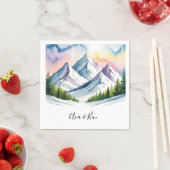 水彩雪の山の風景結婚の スタンダードカクテルナプキン (インサイチュ)