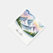 水彩雪の山の風景結婚の スタンダードカクテルナプキン (角)