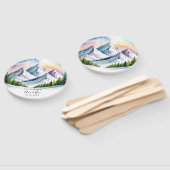 水彩雪の山の風景結婚の ハンドファン (組立なし)