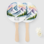 水彩雪の山の風景結婚の ハンドファン (正面&裏面)