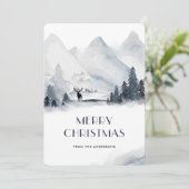 水彩雪の山スタグメリークリスマス シーズンカード (スタンド正面)