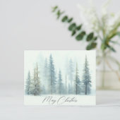水彩雪の木々のカスタムクリスマス ポストカード (スタンド正面)