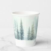 水彩雪の木々のカスタムクリスマス 紙コップ (右)